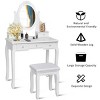 Costway Bedroom Wooden Mirrored Makeup Vanity Set Stool Table Set White 5 Drawers - 2 of 4