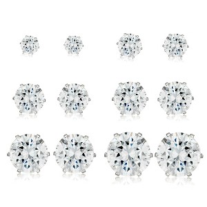 Women's Polished Cubic Zirconia Stud Steel Earrings Set 6pc - ELYA - 1 of 3