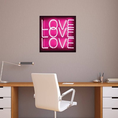Neon Love Love Love Pink and Black Canvas Print