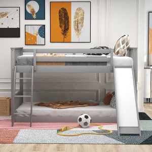 CAVINAS Full over Full Bunk Bed Pine Bed Frame with Convertible Ladder and Slide, Guardrail for Bedroom - 1 of 4