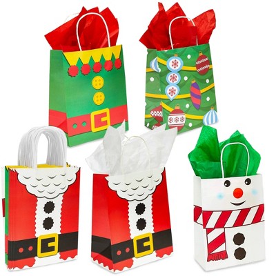 Bright Creations 24 Pack Christmas Gift Wrap Bags with Tissue Paper, 4 Designs (8 x 10 x 4.7 in)