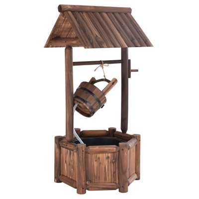 Tangkula Rustic Wishing Well Water Fountain Wooden Decorative Electric Backyard with Electric and Water Bucket Pump for Outdoor