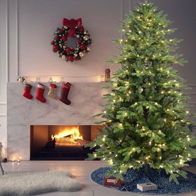 NAYSAYE Christmas Tree Stand 7.5FT Green PVC PE Tree 2856 Tips Hinged with Metal Stand for Christmas Decorations, Green, 49"*90"*27.5"