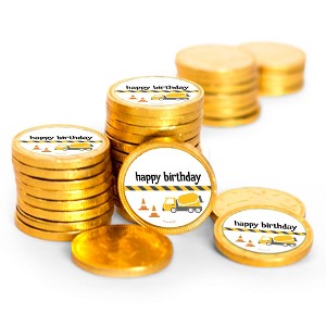 84 Pcs Construction Kid's Birthday Candy Party Favors Chocolate Coins with Gold Foil - 1 of 2