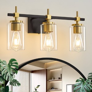 POWLIG 3-Light Black Gold Vanity Light, 20 inch Modern Bathroom or Bedroom Mirror Light - 1 of 4