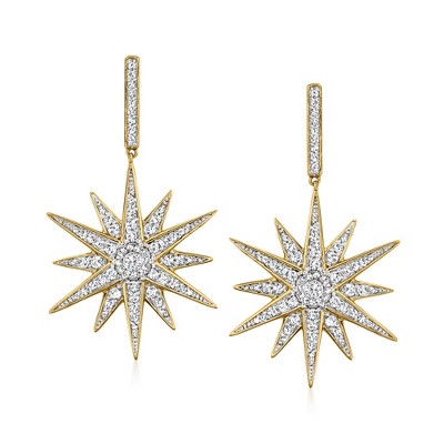 Ross-Simons 1.00 ct. t.w. Diamond Starburst Drop Earrings in 18kt Gold Over Sterling