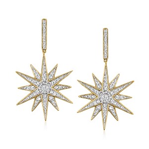 Ross-Simons 1.00 ct. t.w. Diamond Starburst Drop Earrings in 18kt Gold Over Sterling - 1 of 4