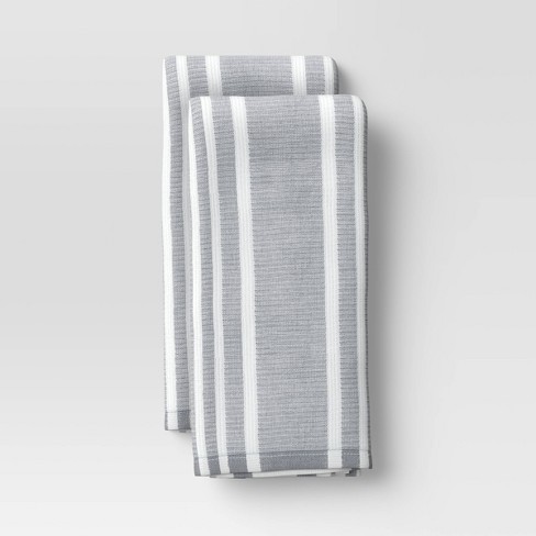 KitchenAid Kitchen Towels Set of 2 Towels Gray Single Striped 100% Cotton 