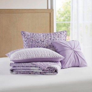 Okak 5-Piece Purple Seersucker Daisy Pattern Bed Comforter Set with Throw Pillow,Comfortable Coverlet Bedding Sets,Farmhouse Style - 1 of 4