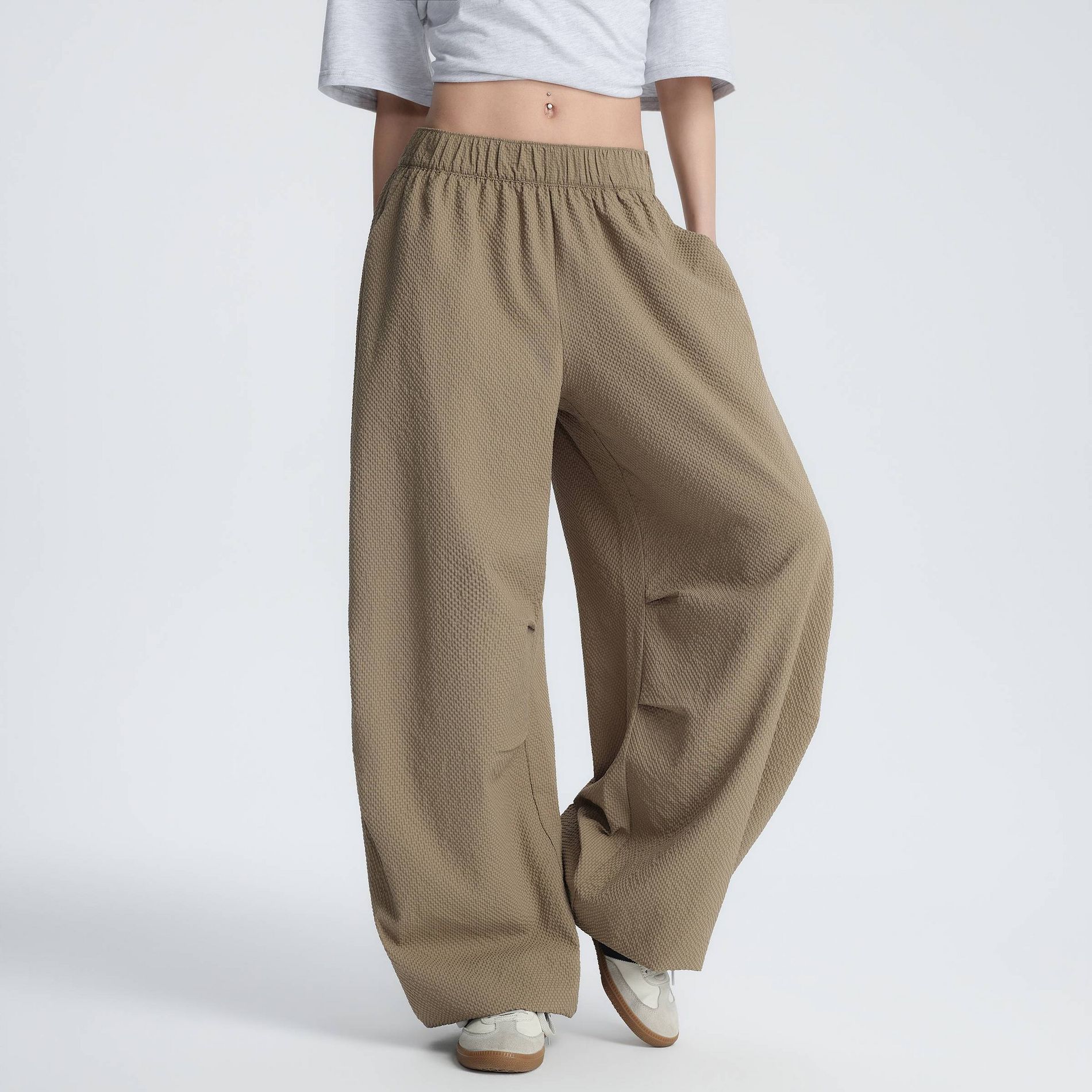Women's High-Rise Baggy Pants - Wild Fable™ Heather Beige Taupe