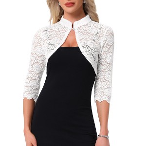 Allegra K Women Sheer Floral Lace Elegant 3/4 Sleeve Bolero Shrug Cardigan Top - 1 of 4