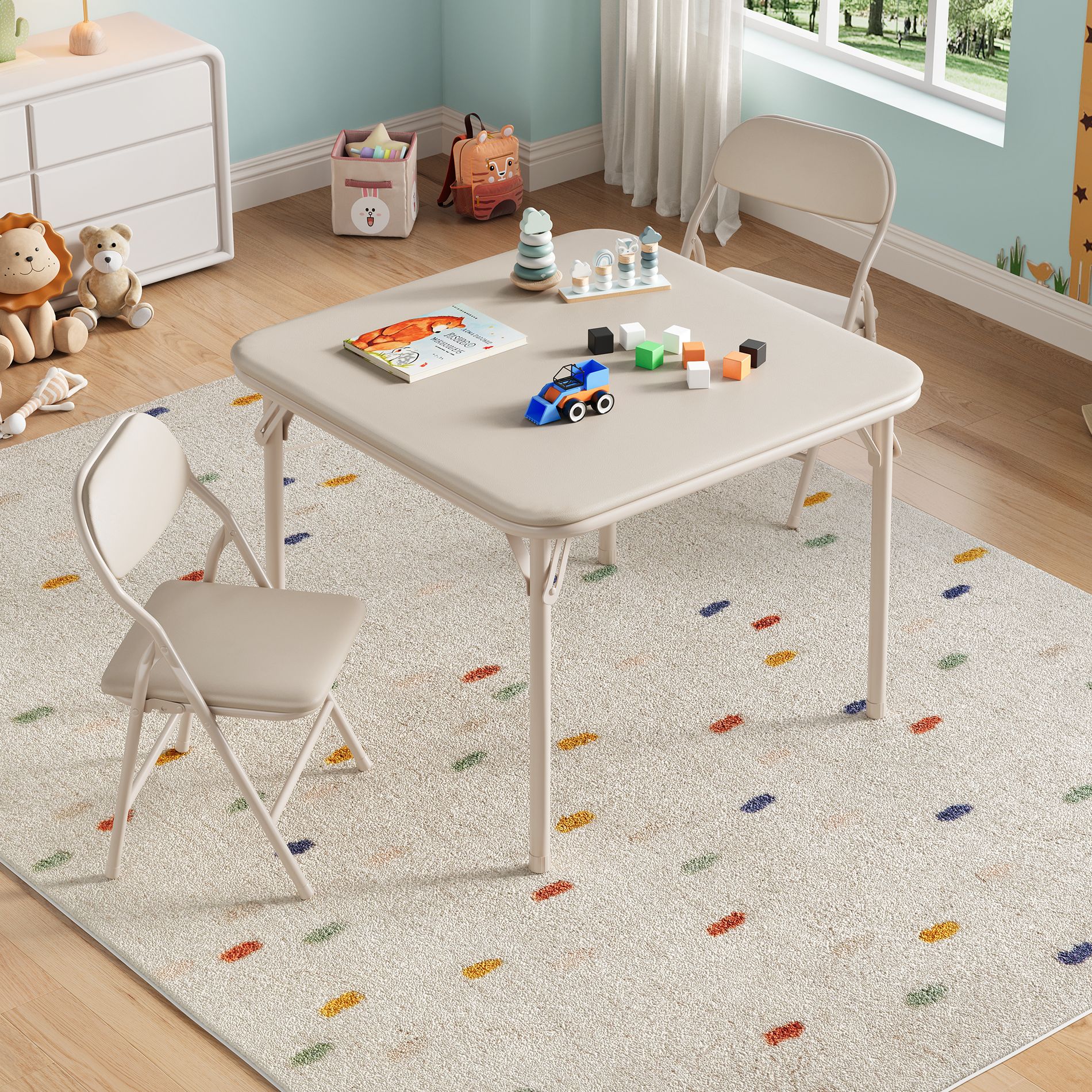 Coucheta 3/5-Piece Kids Folding Table and Chairs Set, Toddlers Activity Table and Chairs Set for Dining Room, Daycare, Classrooms, Multi Sizes&Colors