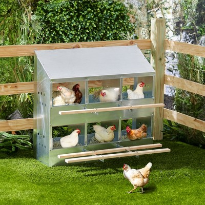 Galvanized Steel 6-Hole Poultry Nesting Box with Hinged Perches