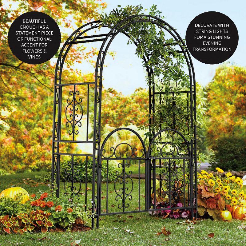Plow & Hearth - Montebello Decorative Garden Arbor Trellis with Gate & Beautiful Scrollwork Design, 4 of 7