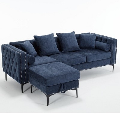 NicBex L-Shaped Sectional Sofa,Modern Tufted Sofa Couch with Convertible Storage Ottoman for Living Room,Apartment,Office,Blue