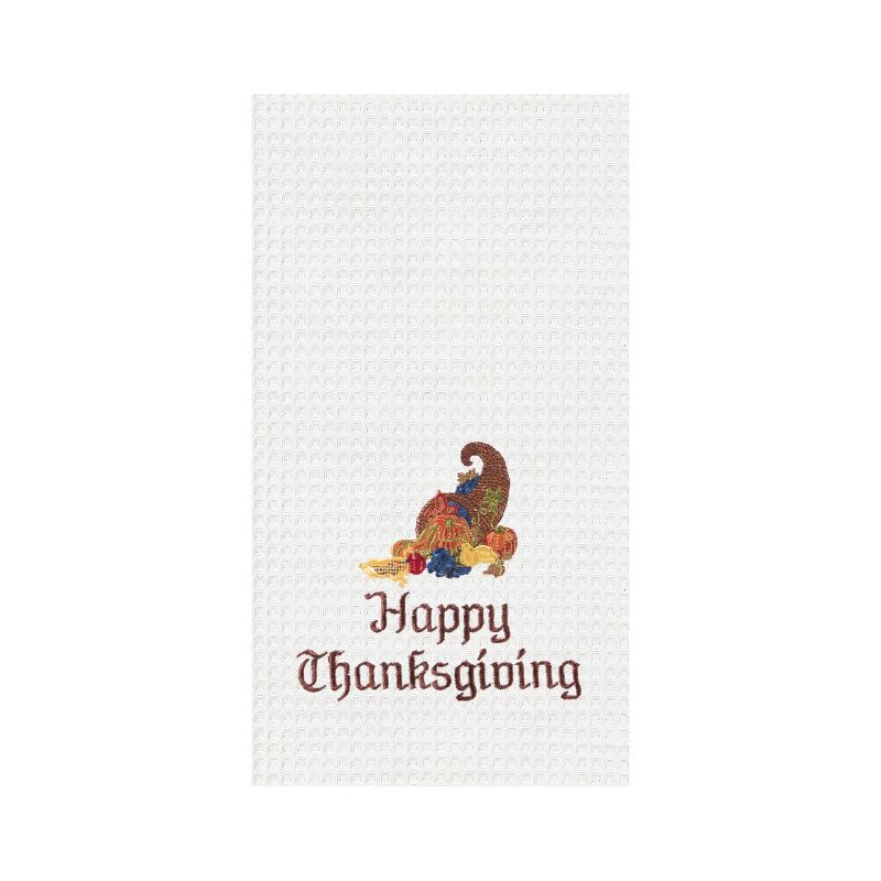 C&F Home Happy Thanksgiving Embroidered Waffle Weave Kitchen Towel, 1 of 3