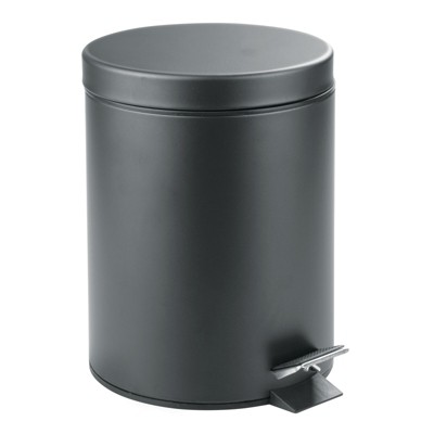 Image of mDesign Small 1.3 Gallon Round Metal Step Trash Can, Liner/Handle - Dark Gray