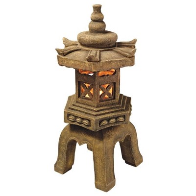 Sacred Pagoda Lantern Beige Resin Garden Statue with LED Lights