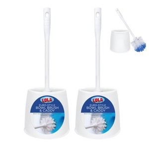 Toilet Brush and Holder Set, By Lola Products, Classic Version, Durable Bristles for Deep Cleaning, w/ Compact Space Saving Storage Holder, 2 Pack - 1 of 4