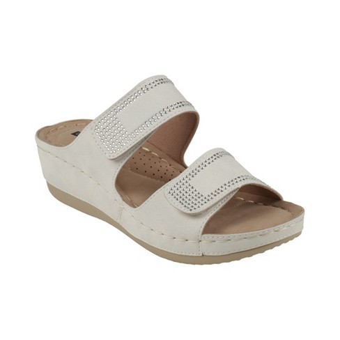 Gc Shoes Rea White 10 Velcro Double Band Embellished Comfort Slide ...