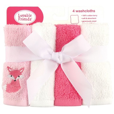 Oversized Pink and White Cotton Hooded Baby Washcloth Set