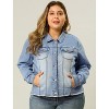 Agnes Orinda Women's Plus Size Classic Denim Long Sleeve with Pockets Fashion Jean Jackets - 2 of 4