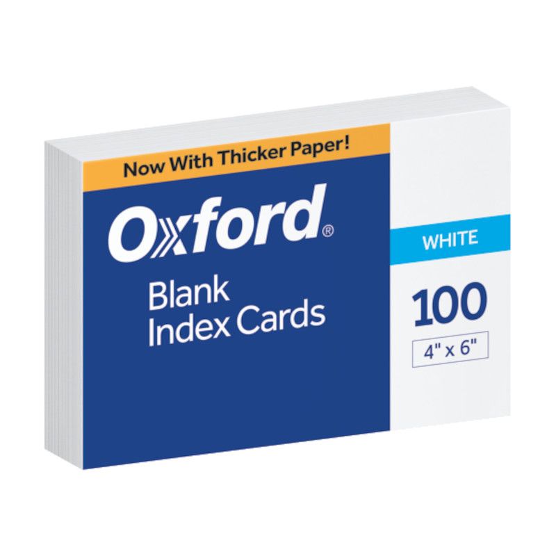 Oxford Blank Index Cards, 4" x 6", White, Pack of 100, 1 of 2
