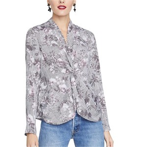 Rachel Roy Womens Twisted Top Floral Pullover Blouse, Grey, 2 - 1 of 1