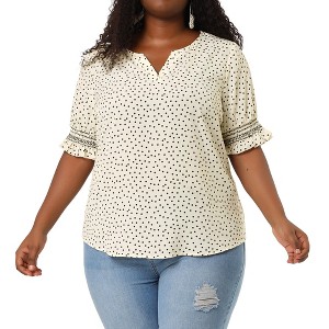 Agnes Orinda Women's Plus Size Boho Smocked Short Puff Sleeve Ruffled Cuff Spring Summer Polka Dots Blouses - 1 of 4