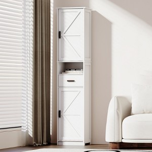 67" H Bathroom Storage Cabinet, Floor Cabinet with Drawer, Slim Freestanding Storage Organizer with Adjustable Shelves for Bathroom Living Room - 1 of 4
