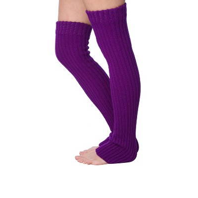 Isadora Paccini Women's 80s Style Extra Long Eggplant Purple Elegance Ribbed Knit Leg Warmers for Parties & Sports Accessories