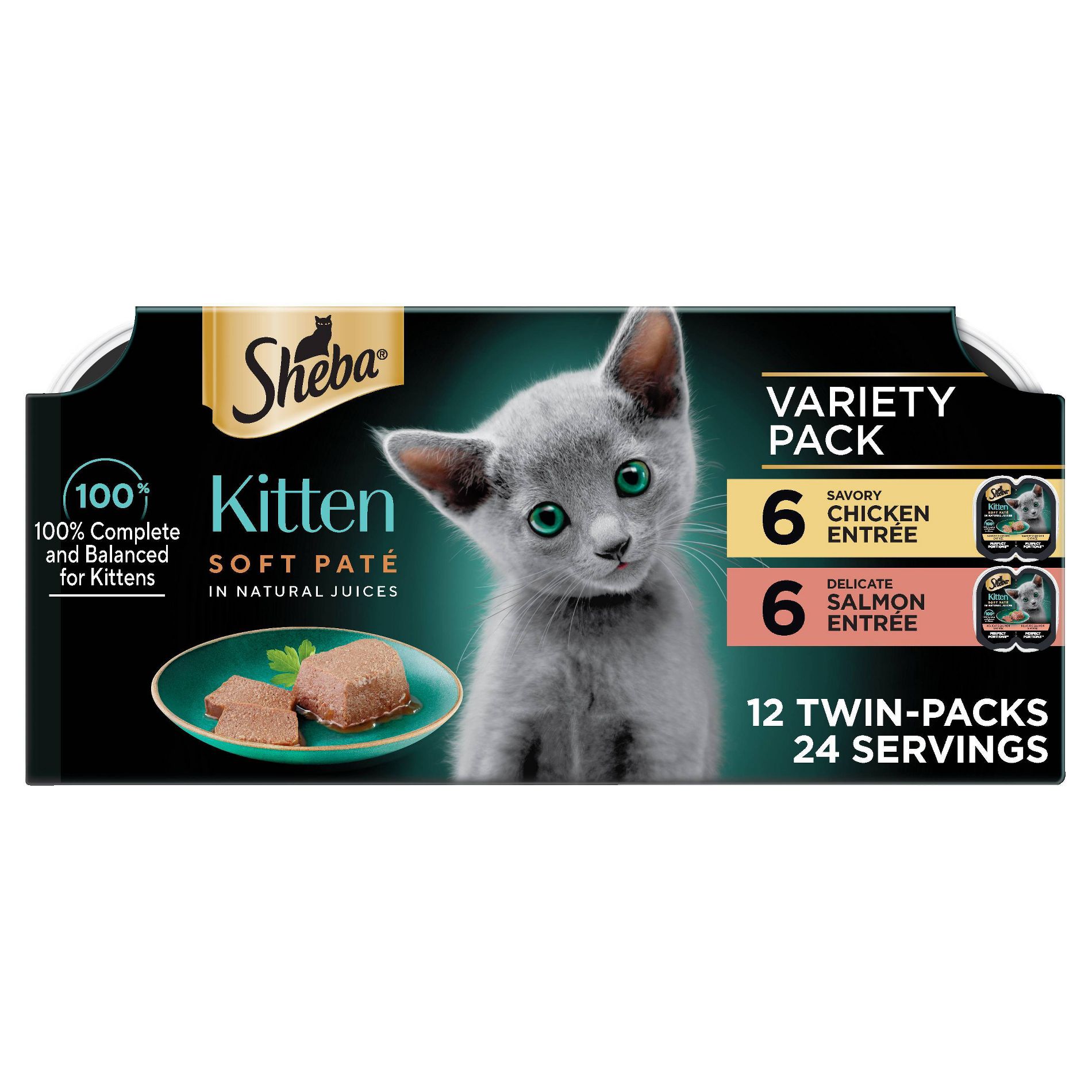 Sheba Perfect Portions Salmon, Chicken and Seafood Flavor Soft Pate Kitten Wet Cat Food - 31.7oz/12ct