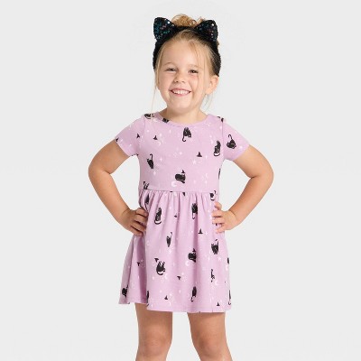 Toddler Girls' Short Sleeve Halloween Cats Dress - Cat & Jack™ Lavender