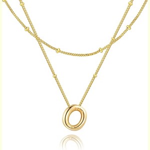 Bubble Letter Necklace for Women, 14K Gold Plated Initial Pendant A-Z Gold-N - 1 of 4