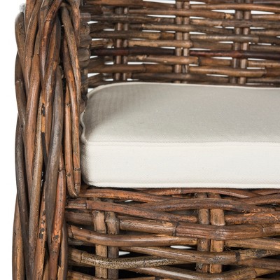 Modern Variegated Brown Rattan Club Chair with Cushions