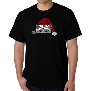 LA Pop Art Christmas Peeking Cat - Men's Word Art T-Shirt - 1 of 4
