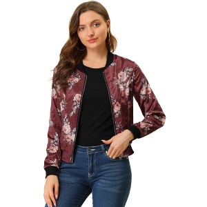 INSPIRE CHIC Women's Stand Collar Floral Prints Zip Up Lightweight Short Jacket - 1 of 4