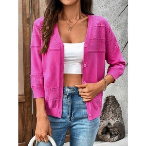 Coolmee  Womens Lightweight Summer Cropped Cardigan 3/4 Sleeve Button up Thin Bolero Crochet Knit Shrug Sweater - 1 of 4