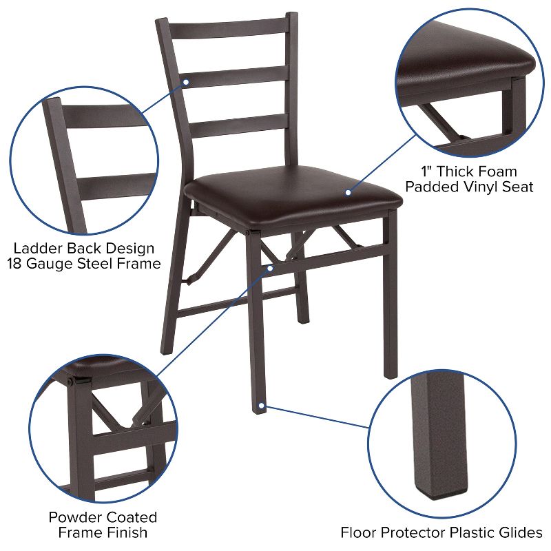 Flash Furniture HERCULES Series Brown Folding Ladder Back Metal Chair with Brown Vinyl Seat, 6 of 12