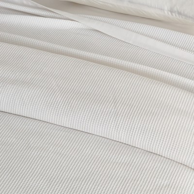 Twin White Cotton Knitted Waffle Weave Blanket
