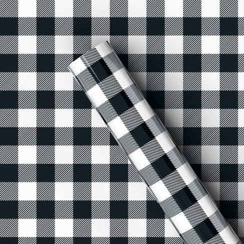 220 Sq Ft Buffalo Plaid Christmas Gift Wrap Black White - Wondershop 