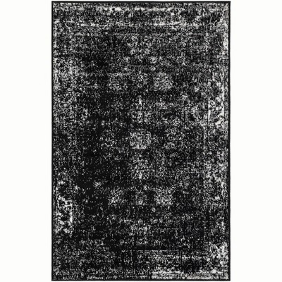 Black Rectangular Stain-Resistant Synthetic Area Rug