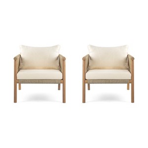 Christopher Knight Home Patsy Outdoor Rope Weave Acacia Wood Club Chair with Cushions, Teak - 1 of 4