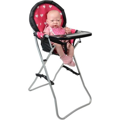 Pink Hearts Foldable Doll High Chair with Metal Frame