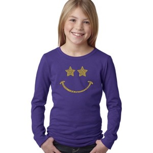 LA Pop Art Girl's Word Art Long Sleeve - Rockstar Smiley - 1 of 4