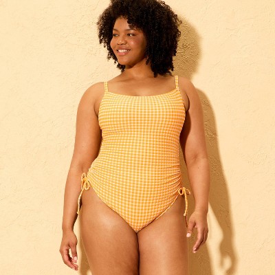 Shade & Shore Women's Square Neck Adjustable Leg Medium Coverage One Piece Swimsuit - Shade & Shore™ Orange M — фото 4
