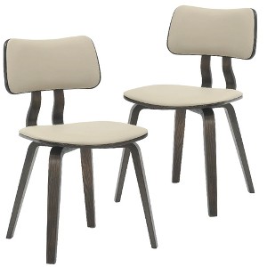 LeisureMod Clivo Leather Dining Chair – Modern Open-Back with Curved Wooden Slats & Poplar Wood Legs for Kitchen or Dining Room Set of 2 - 1 of 4
