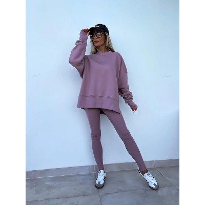 Mocamel Women's Tight Pants Loose Side Split Sweatshirt suit 2 piece Casual Sporty Style