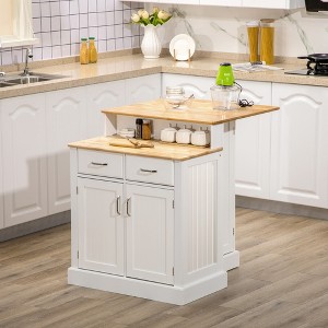 GDFStudio Callie Two-Tier Kitchen Island Table with Rubber Wood Top, Storage Cabinets and Pull-Out Drawers - 1 of 4