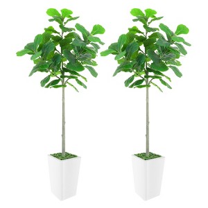 Artificial Fiddle Leaf Fig Tree, Faux Fiddle Leaf Fig Tree with Tall White Planter - 1 of 4